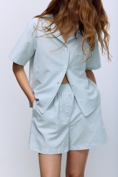 Рубашка пижамная в широкую полоску с коротким рукавом, мятный