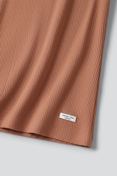 Топ из хлопковой рибаны с контрастной отделкой, терракотовый