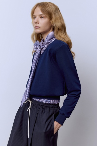 Свитшот из футера с рукавами-фонариками, синий