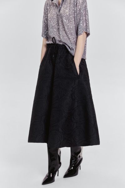 Юбка-солнце из жаккарда на кулиске, чёрный