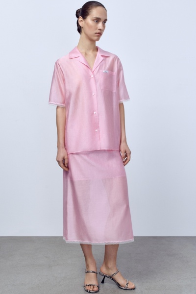 Юбка из батистовой вуали с кружевом, розовый