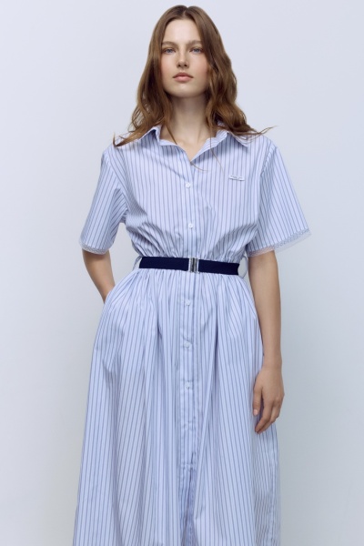 Платье в полоску из деликатного итальянского хлопка с кружевом, синий