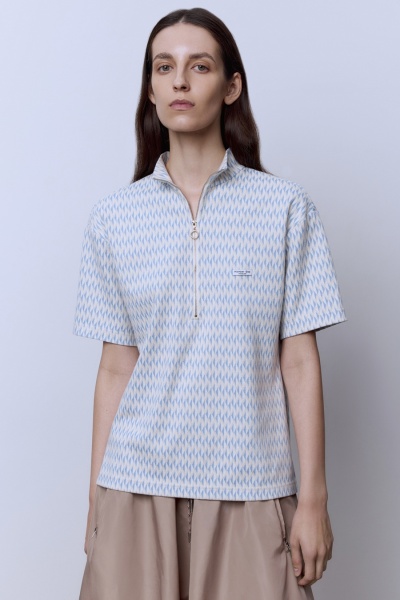 Поло на молнии из джерси жаккард, голубой