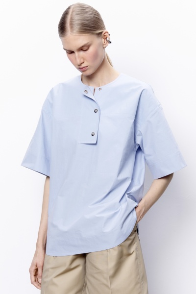 Топ из итальянского вареного хлопка на кнопках, голубой