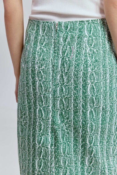Юбка прямая из лёгкого денима с принтом «косы», зелёный