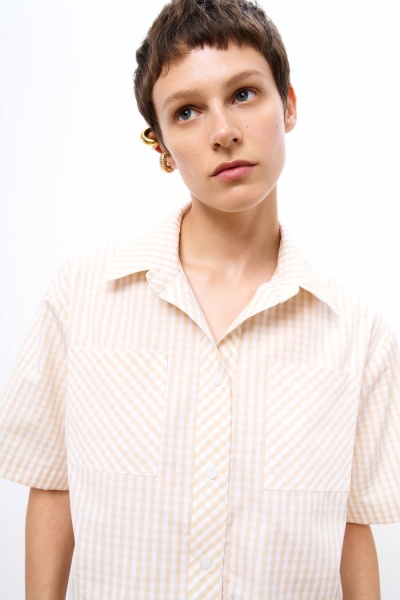 Рубашка в клетку виши, бежевый