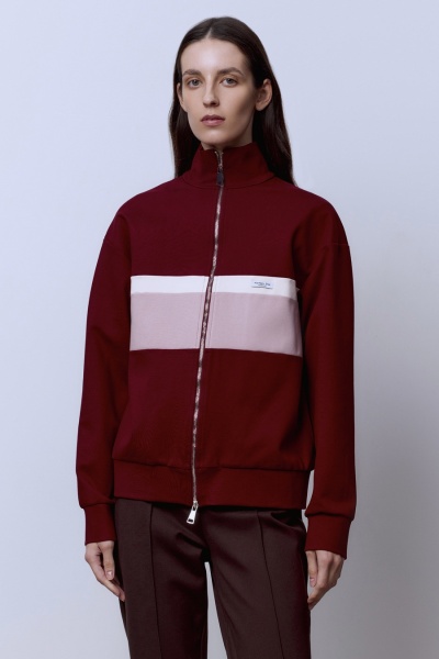 Толстовка на молнии с контрастными вставками, бордовый