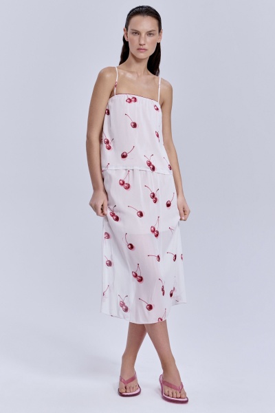 Топ из шифона с принтом «вишни», молочный