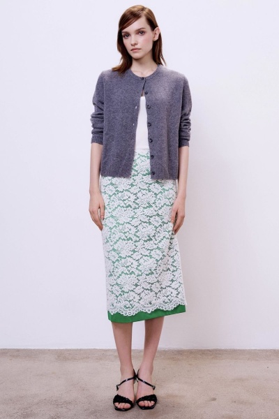 Юбка атласная с накладным кружевом, зелёный