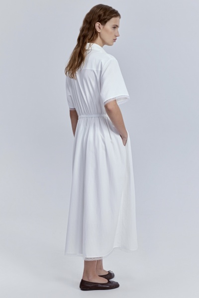 Платье из фактурного хлопка с кружевом, белый