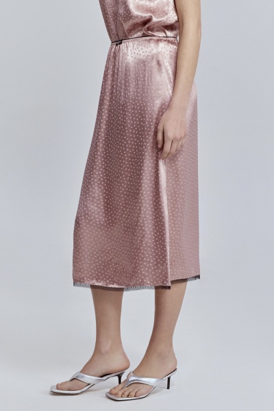 Юбка с кружевом из атласа, пудровый
