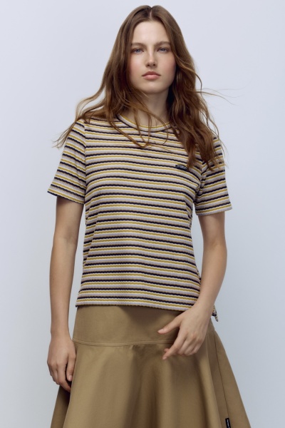 Футболка в полоску из вискозного трикотажа синий/горчичный