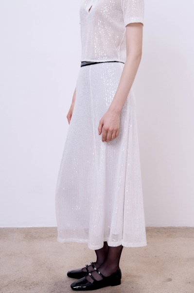 Юбка-годе с пайетками, белый