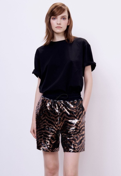 Шорты с пайетками и тигровым принтом, бронза-черный