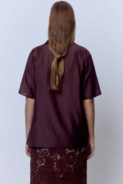 Рубашка из батистовой вуали с кружевом, шоколад