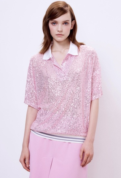 Поло с пайетками, розовый