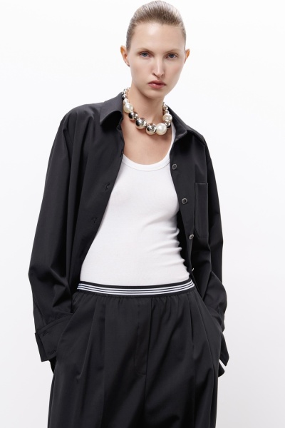 Рубашка классическая с длинным рукавом из шерсти, черный