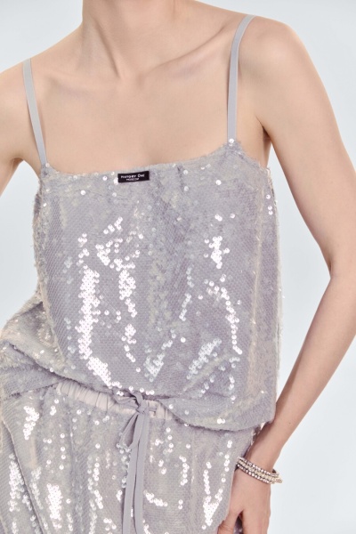 Топ с пайетками на шифоне, жемчужный