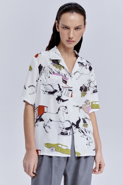 Рубашка бокси с принтом «комиксы», белый