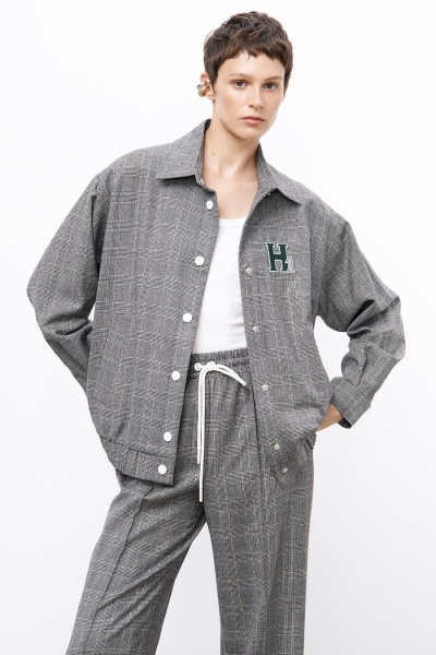 Жакет на резинке в клетку, серый