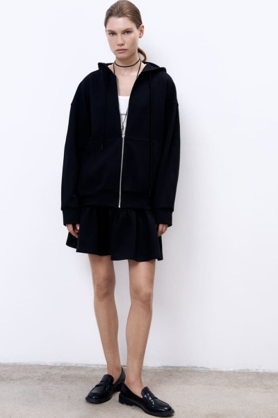 Толстовка oversize на молнии, чёрный