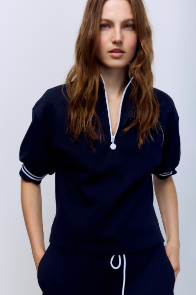 Поло на молнии с контрастными подвязами, синий