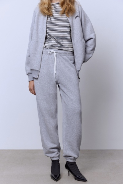Брюки из футера с начёсом, серый меланж