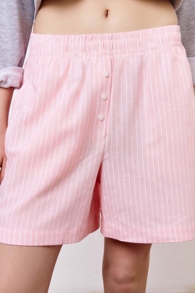 Шорты пижамные лен с хлопком в широкую полоску, розовый