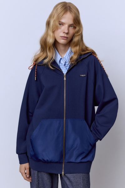 Толстовка удлинённая с нейлоном, синий