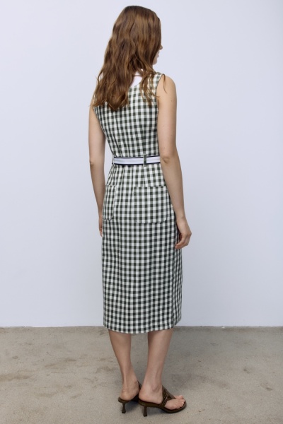 Сарафан из легкого денима в клетку, зелёный