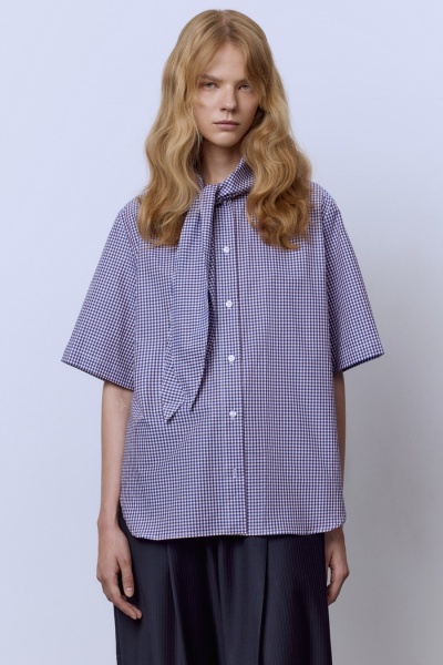 Рубашка виши с бантом и коротким рукавом, бордовый