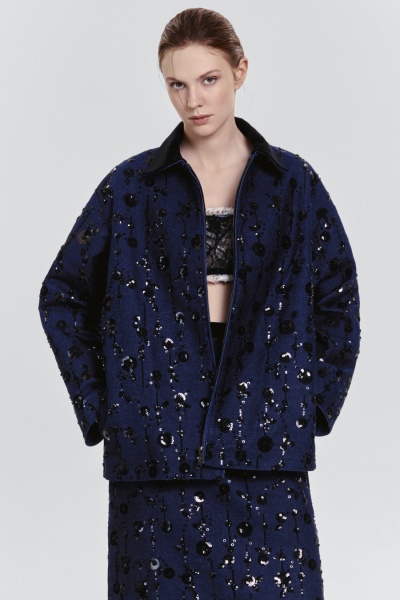 Бомбер из расшитого денима, синий