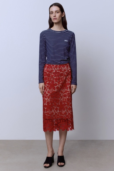 Юбка А-лайн из объемного итальянского кружева, красный