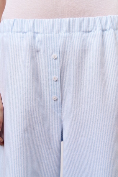 Брюки пижамные из хлопка с добавлением льна в тонкую полоску, голубой