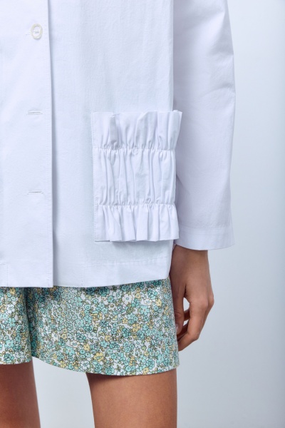 Рубашка из итальянского варёного хлопка с рюшами, белый