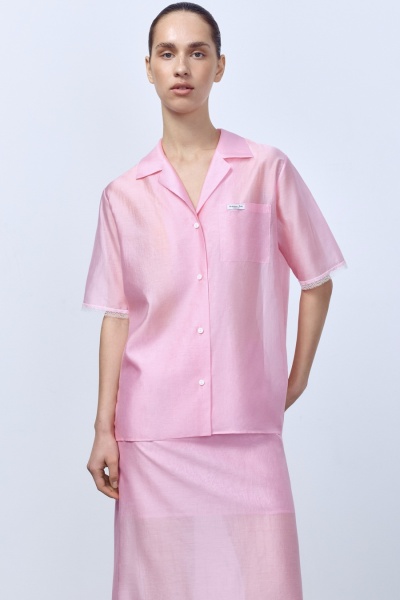 Рубашка из батистовой вуали с кружевом, розовый