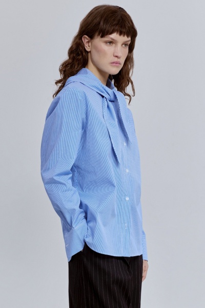 Рубашка виши с бантом и длинным рукавом, синий