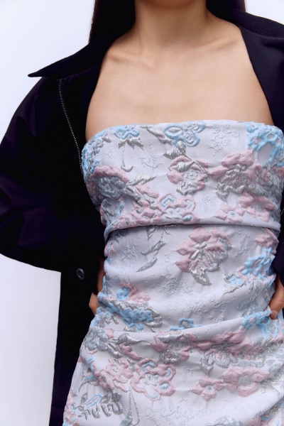 Платье-бандо из жаккарда, голубой