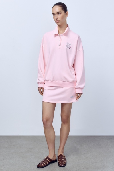Поло с длинным рукавом из футера, розовый