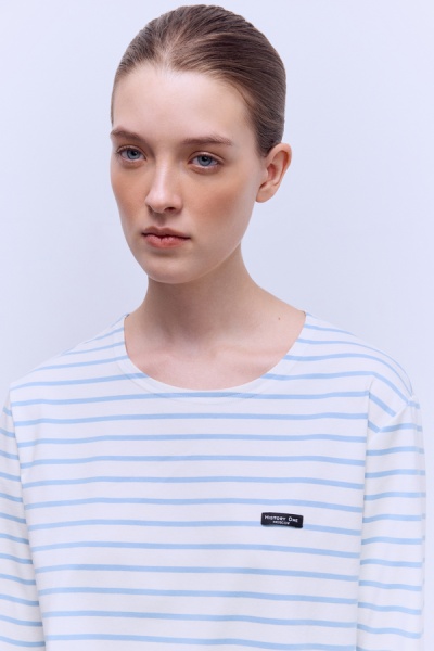 Лонгслив из хлопка в полоску, голубой