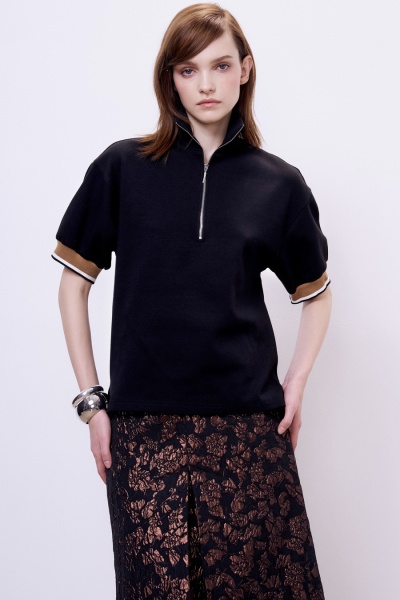 Юбка миди со складкой из жаккарда, шоколадный