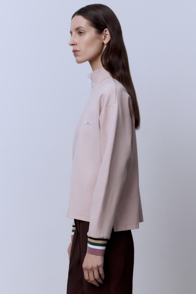 Поло на молнии с длинным рукавом, телесный