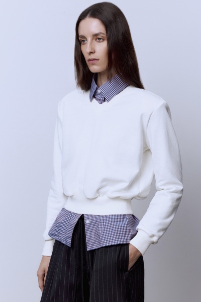 Свитшот из футера с рукавами-фонариками, молочный