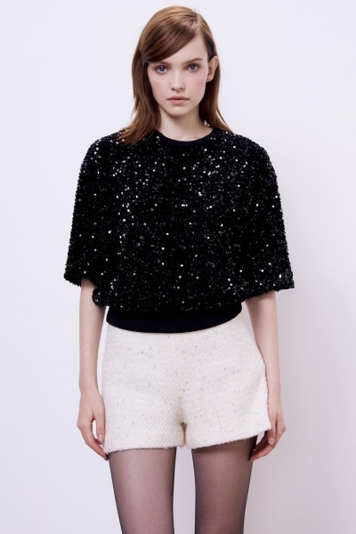 Топ из бархата с пайетками, черный