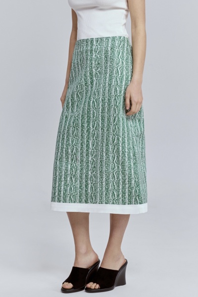 Юбка прямая из лёгкого денима с принтом «косы», зелёный
