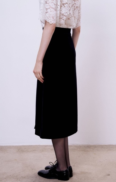 Юбка из бархата с кристальными пуговицами, черный