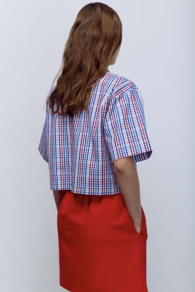 Укороченная рубашка в клетку виши, мультиколор