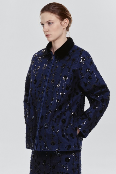 Бомбер из расшитого денима, синий