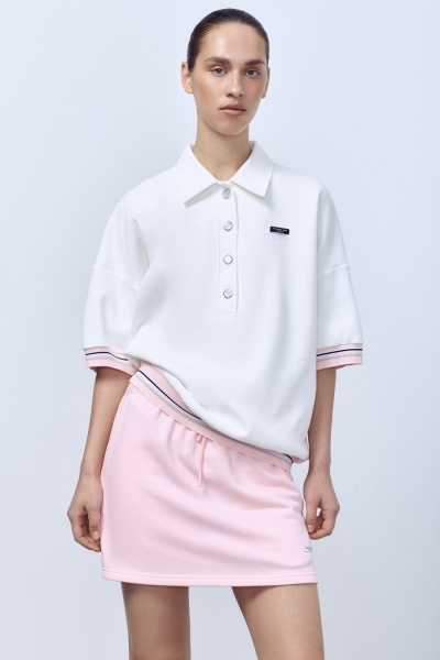 Поло из пике с контрастным подвязом, молочный