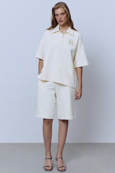 Бермуды из хлопкового футера, кремовый